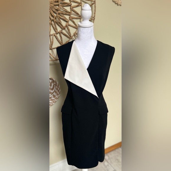 Elegant Tuxedo Influenced Black Dress, Calvin Klein SZ 6 - Picture 3 of 4